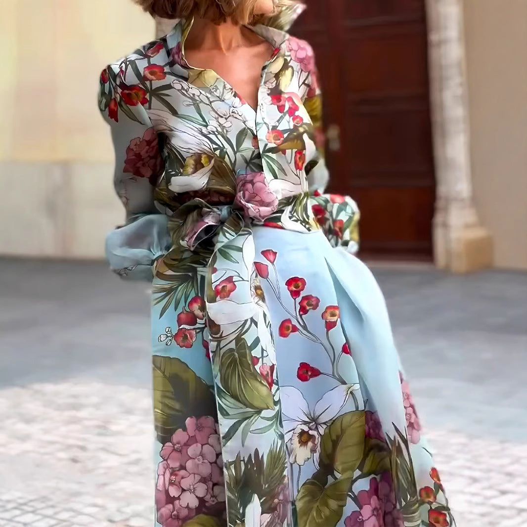 Damen Elegantes Maxikleid mit floralem Muster und schickem Gürtel Stalluxe