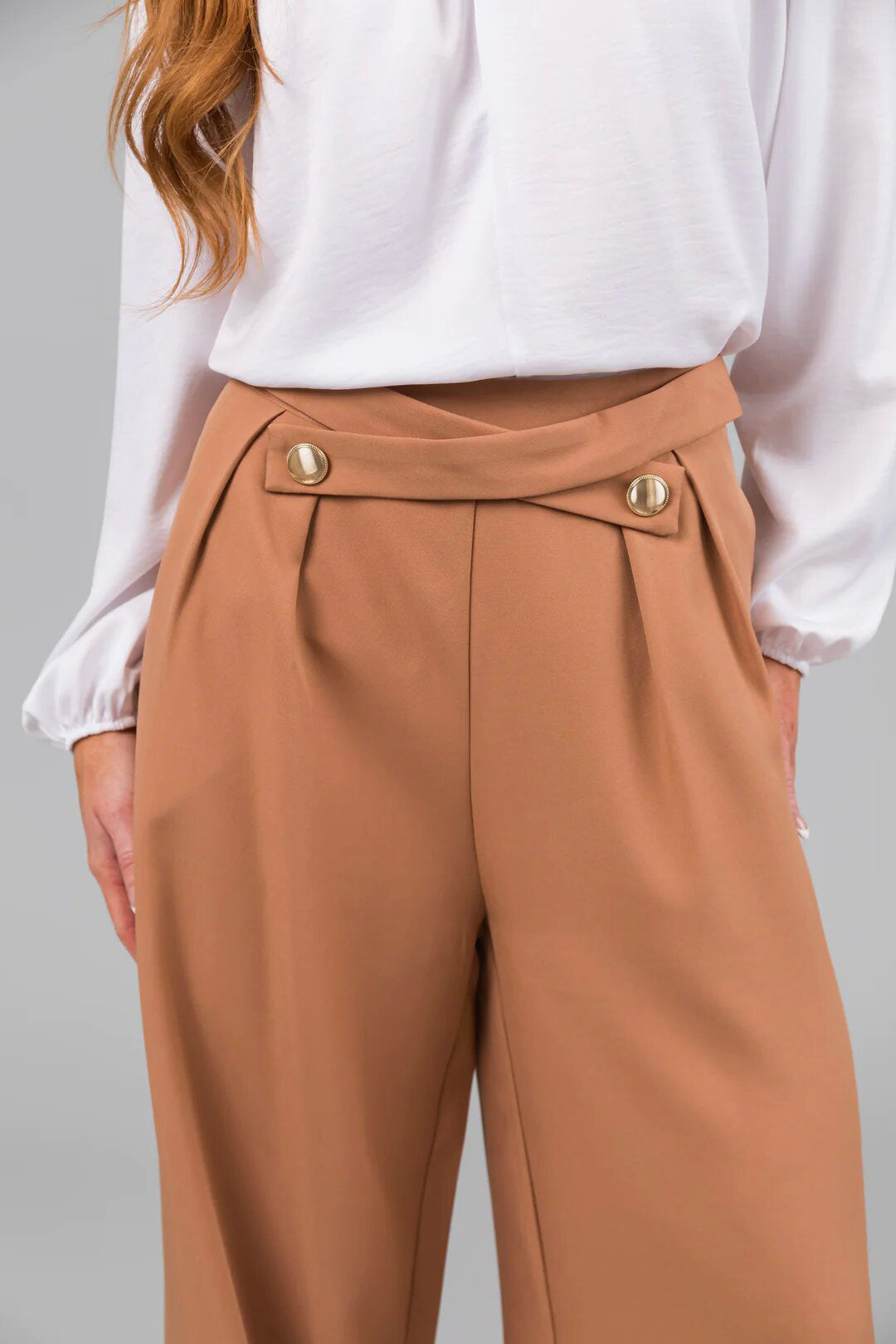 Damen elegante Bluse mit Bogenkragen und weiten Hose Stalluxe