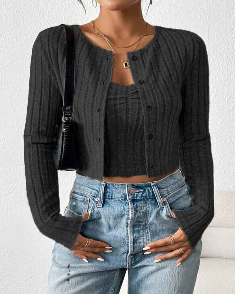 Damen lässige Strickjacke im schmalen Rippdesign mit Knopfleiste Stalluxe