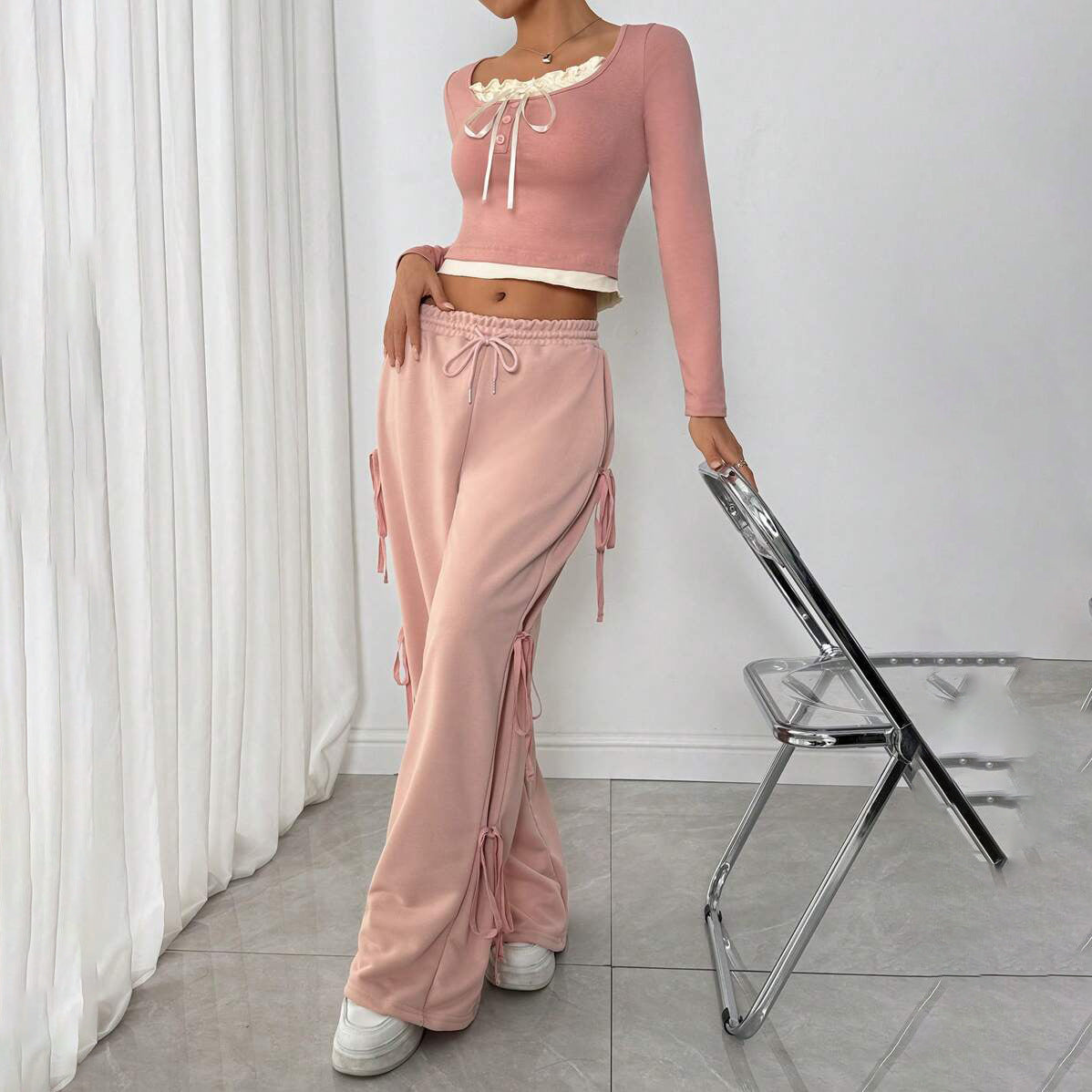 Damen Casual Lounge-Set mit modischen Rüschendetails Stalluxe