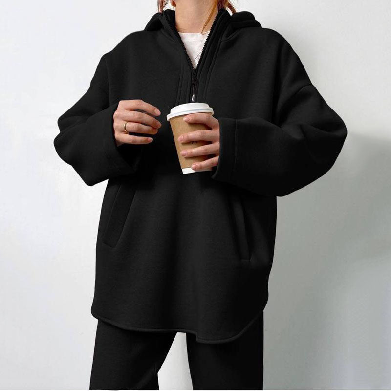 Damen oversized Fleece-Hoodie mit seitlichem Reißverschluss und weiten Hosen Stalluxe