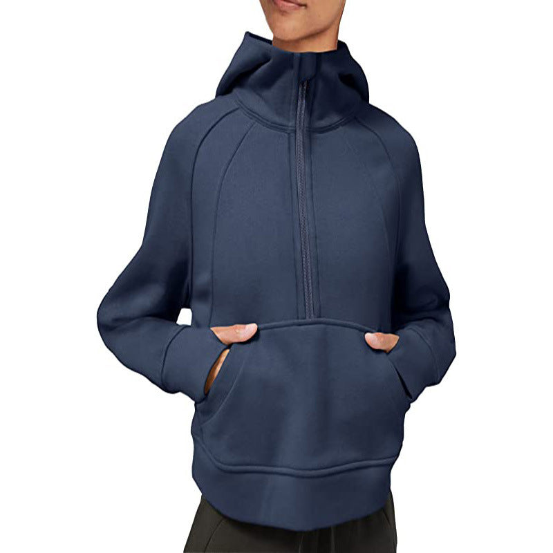 Damen sportlicher Fleece-Hoodie mit halbem Reißverschluss Stalluxe