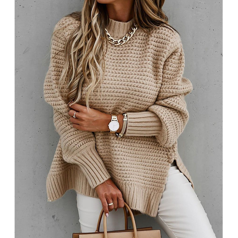 Damen Grobstrickpullover mit modernem Strukturdesign und hohen Kragen Stalluxe