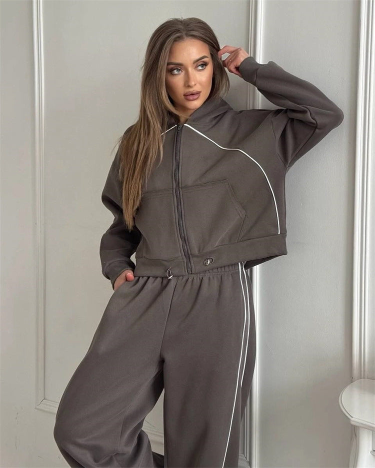 Damen sportliches Freizeitjacken- und Hosen-Set mit trendy Schnitt und elastischem Bund Stalluxe