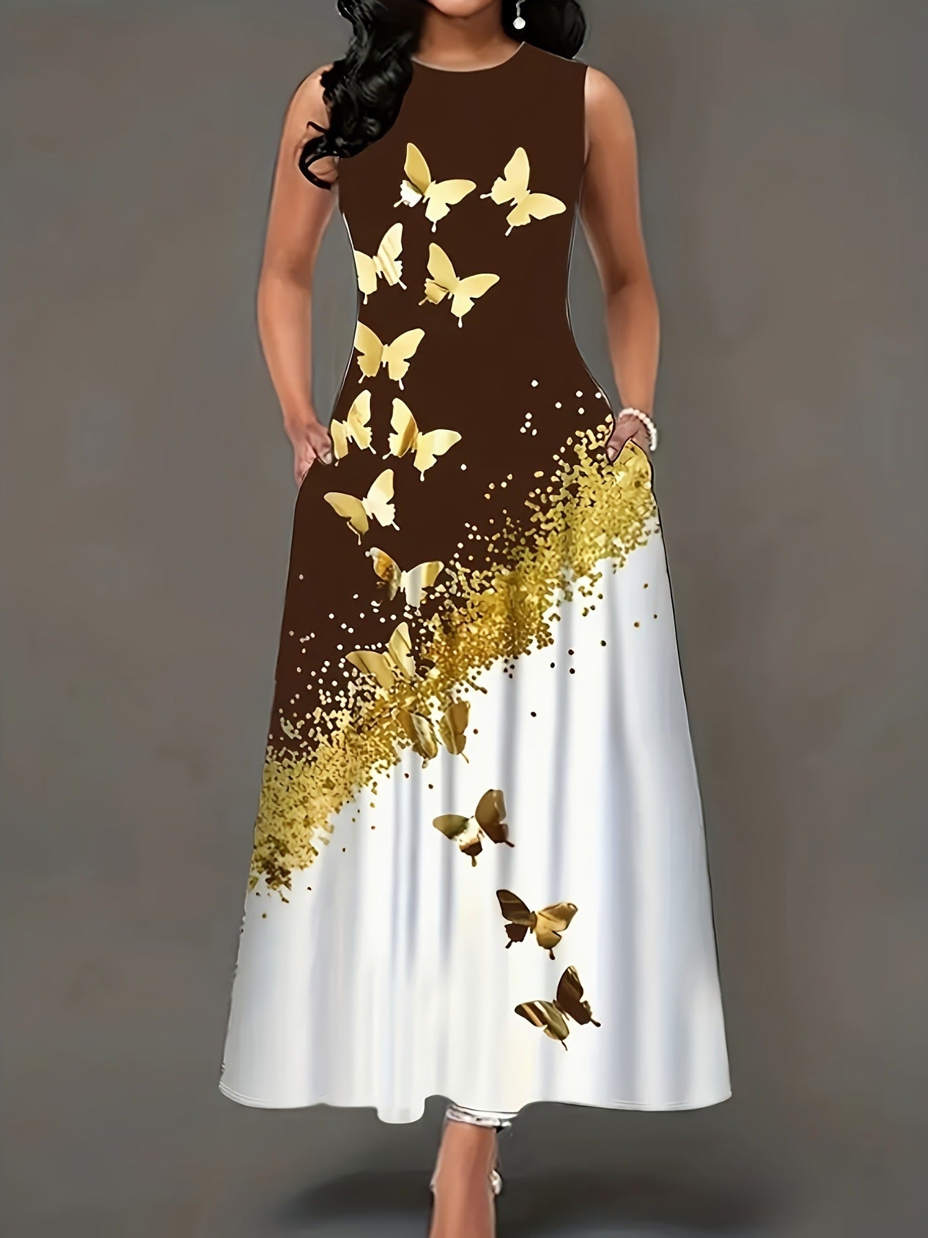 Damen Maxikleid mit floralem Motiv und praktischen Taschen Stalluxe