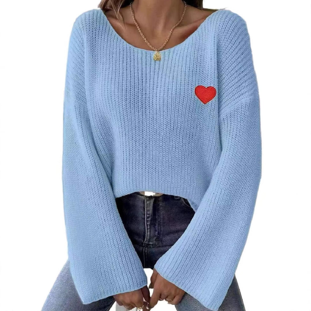 Damen Lockere Strickpullover mit Herzapplikation Stalluxe
