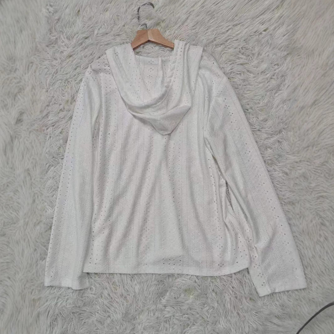 Damen lässiges Hoodie-Oberteil mit Knopfleiste und modernem Lochmuster Stalluxe
