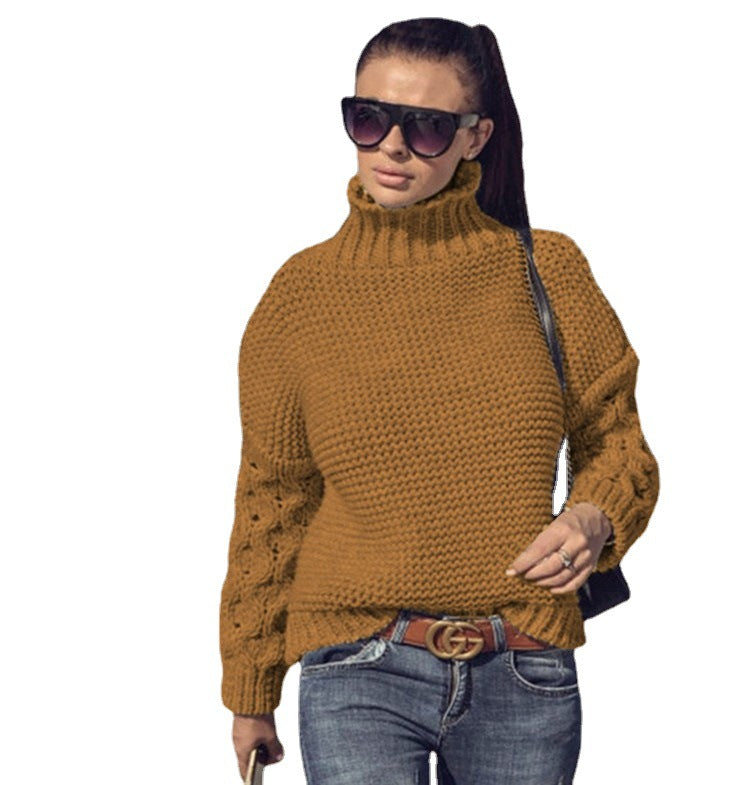 Damen Grobstrickpullover mit hohem Kragen und strukturiertem Armdesign Stalluxe