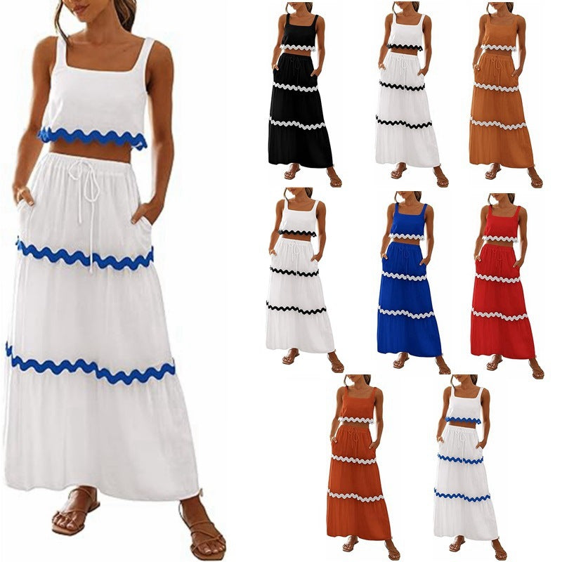 Damen Zweiteiliges Set mit Crop Top und Maxirock im Rüschenstil Stalluxe