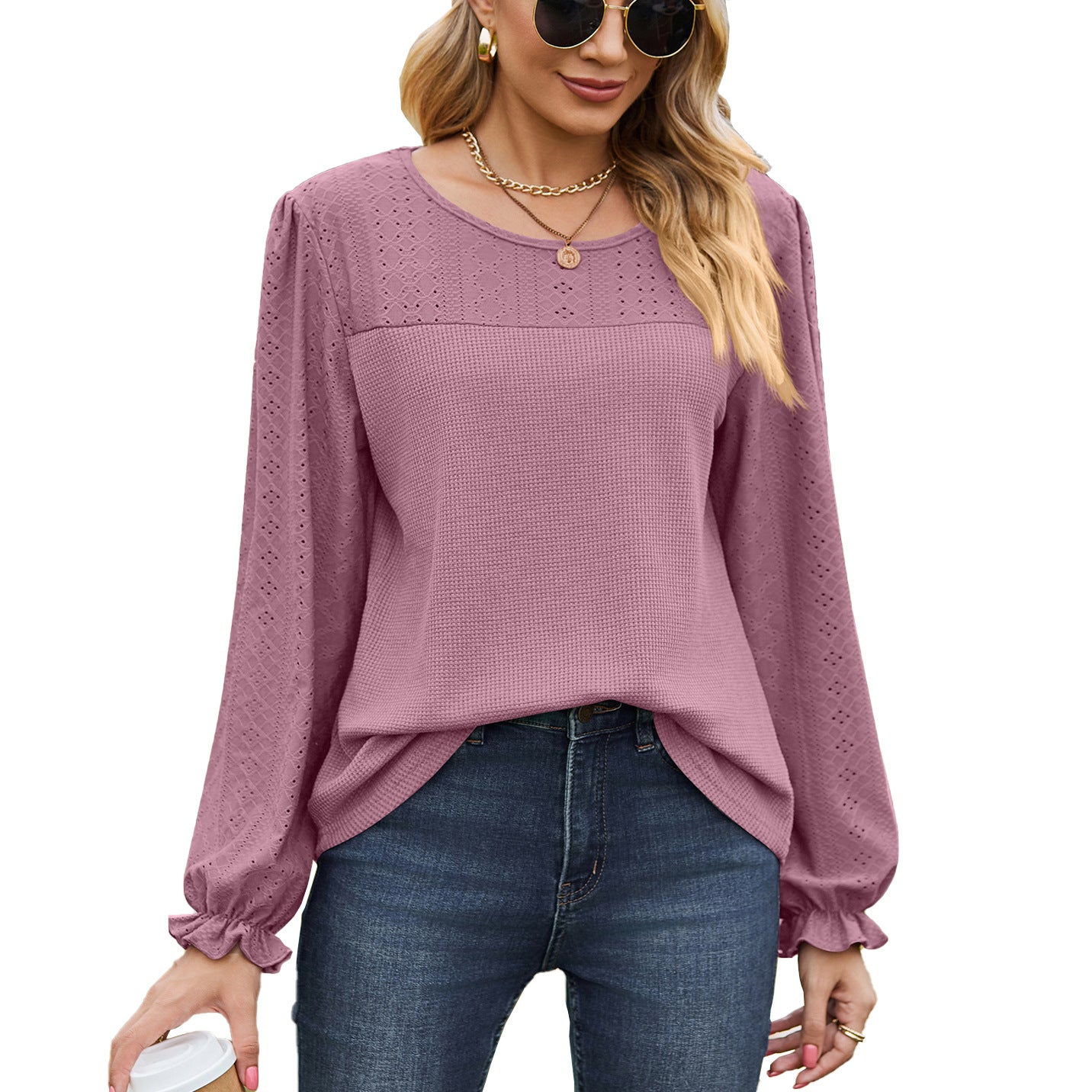 Damen Oberteil mit strukturiertem Design und eleganten Puffärmeln Stalluxe