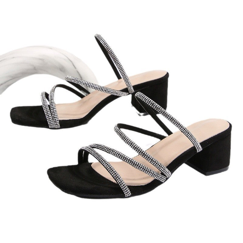 Damen Elegante Sandalen mit funkelnden Riemen und blockiertem Absatz Stalluxe