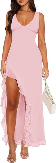 Damen Maxikleid mit asymmetrischem Saum und Rüschendetails Stalluxe