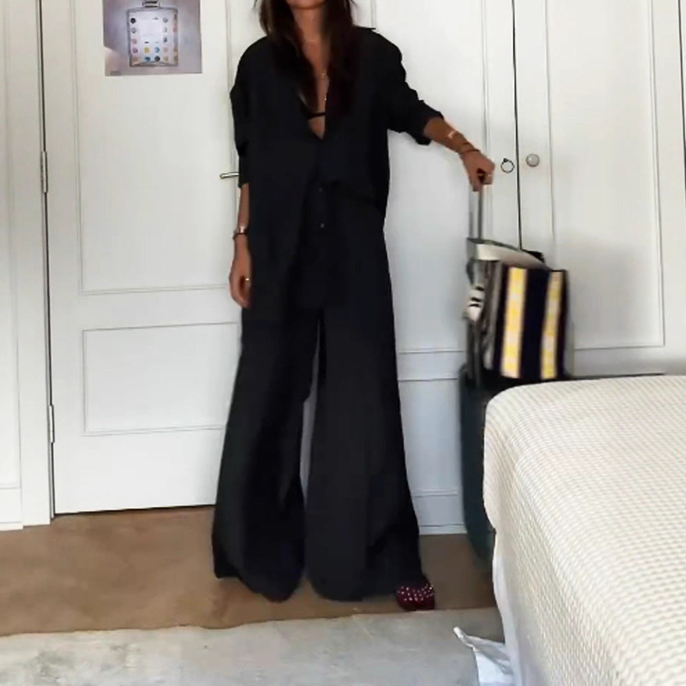 Damen Leinenweite Hose mit tailliertem Oberteil und KNopfdetails Stalluxe