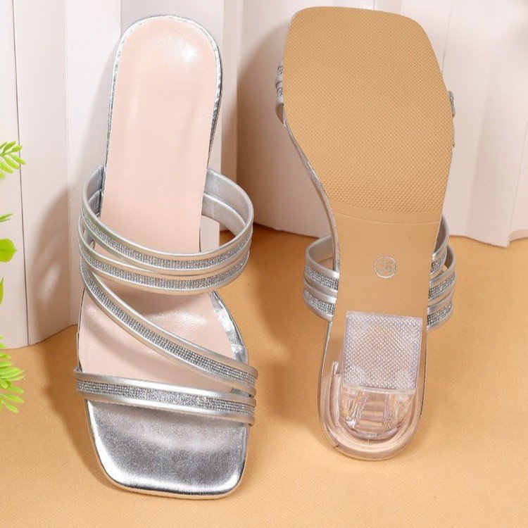 Damen elegante Blockabsatz-Sandaletten mit glitzernden Riemen Stalluxe