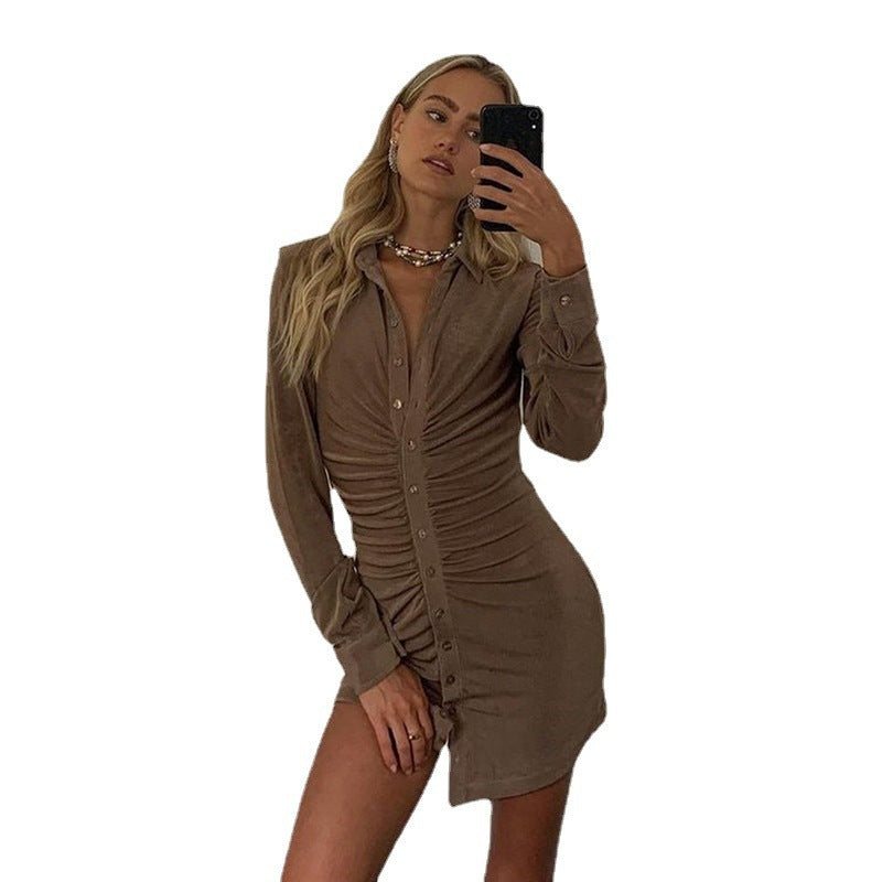 Damen Knielanges Hemdkleid mit Knopfleiste und Raffungen Stalluxe