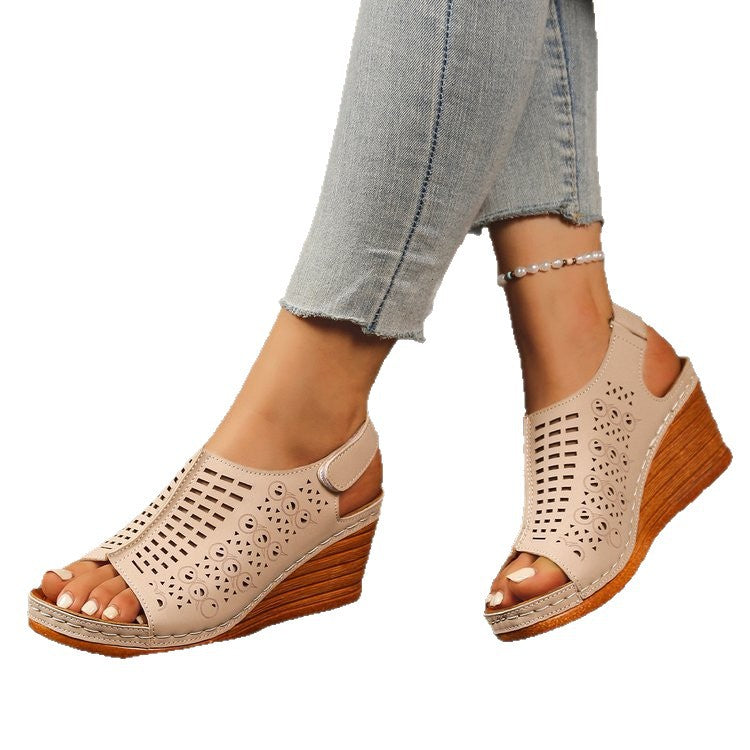 Damen offene Wedge-Sandalen mit luftiger Oberflächenstruktur und ergonomischem Fußbett Stalluxe