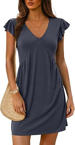 Damen Sommerliches kurzärmliges Kleid mit V-Ausschnitt und Rüschendetails Stalluxe