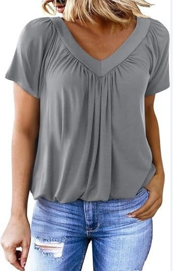 Women's Pleated V-Neck Casual Top Stalluxe