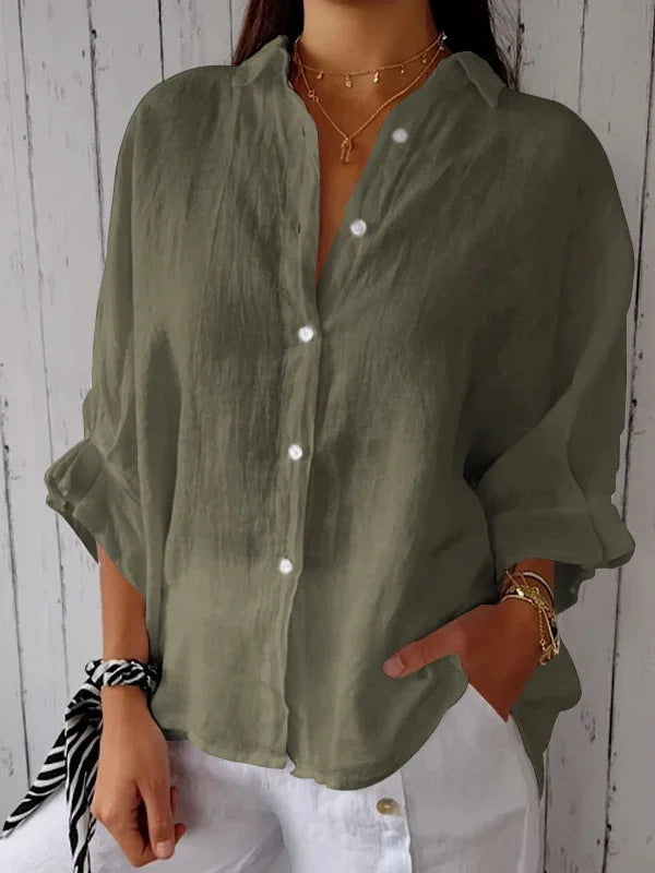 Damen luftige Leinenbluse mit eleganter Knopfleiste und lockerer Passform Stalluxe