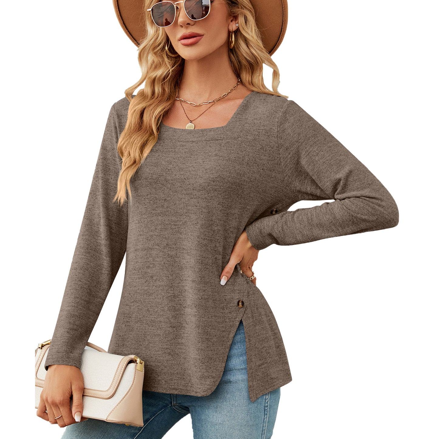 Damen lockerer Langarm-Top mit asymmetrischem Saum Stalluxe