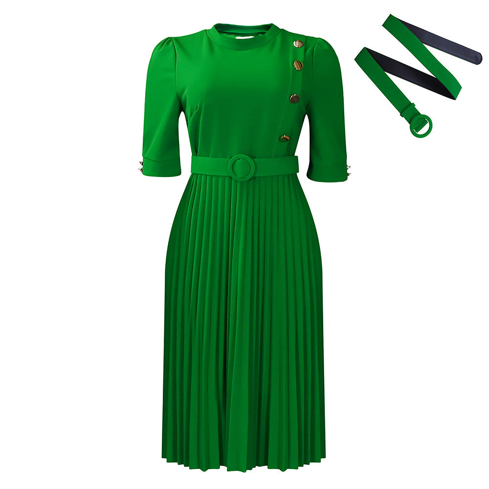 Damen Plissee-Kleid mit Knopfdetails und Taillengürtel Stalluxe