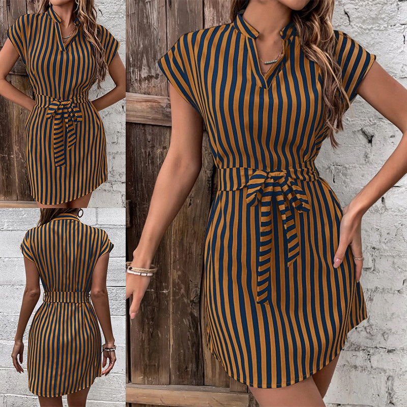 Damen Hemdkleid mit schickem Streifenmuster und Taillengürtel Stalluxe