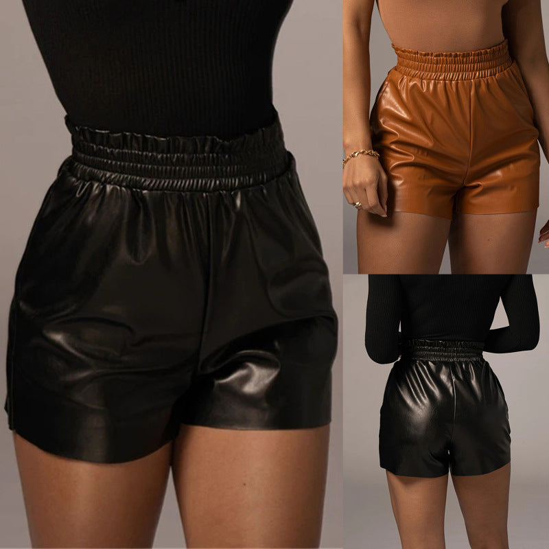 Damen Leder Shorts mit elastischem Bund und schmalem Schnitt Stalluxe