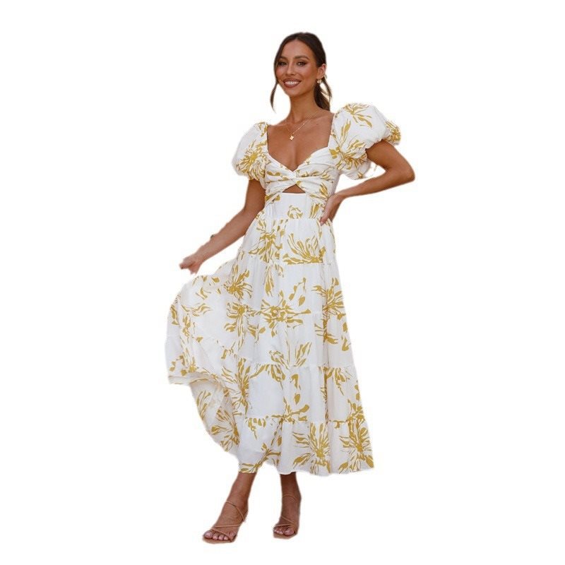 Damen Maxikleid mit voluminösen Puffärmeln und floralem Print Stalluxe