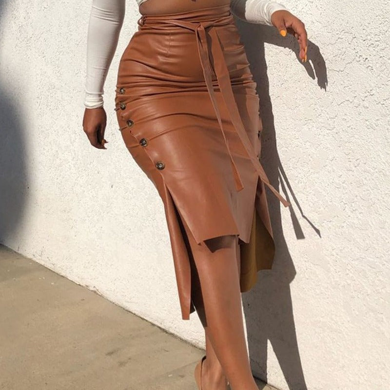Damen Skirt mit Knopfdetails und hohem Schlitz Stalluxe