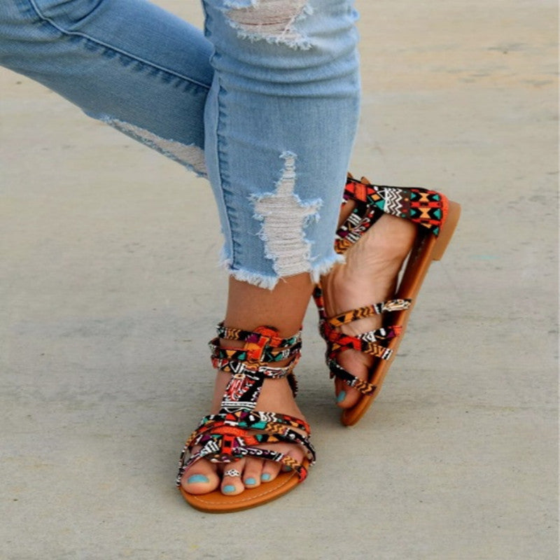 Damen Grafisch gemusterte Riemchensandalen mit verstellbarem Knöchelriemchen Stalluxe