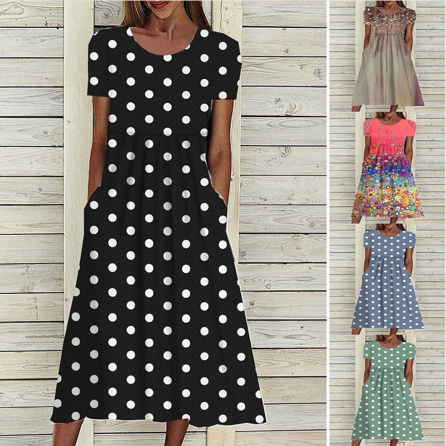 Damen Sommerkleid mit gepunktetem Design und praktischen Taschen Stalluxe