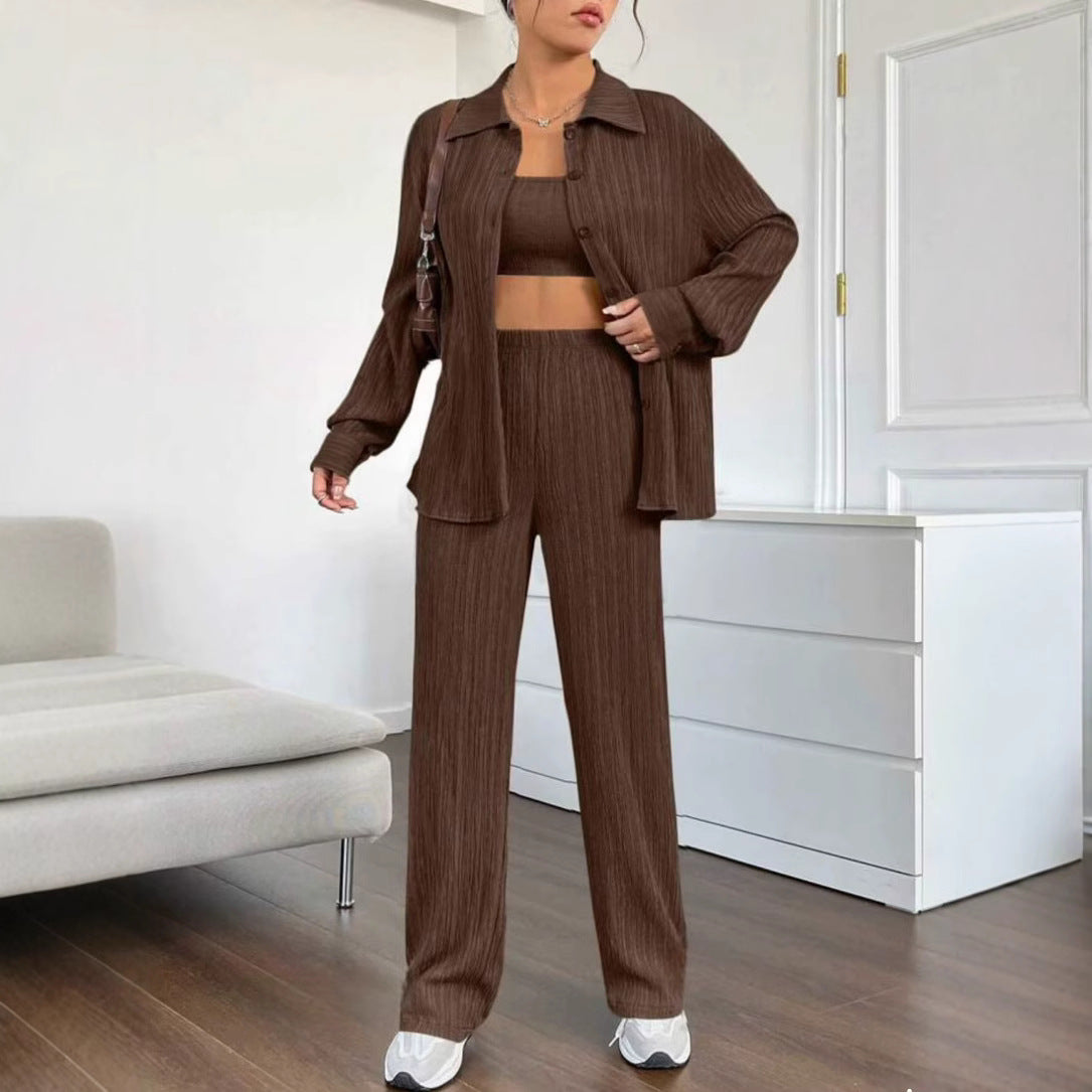 Damen Elegantes Set aus gestreifter Bluse und lockerer Hose Stalluxe