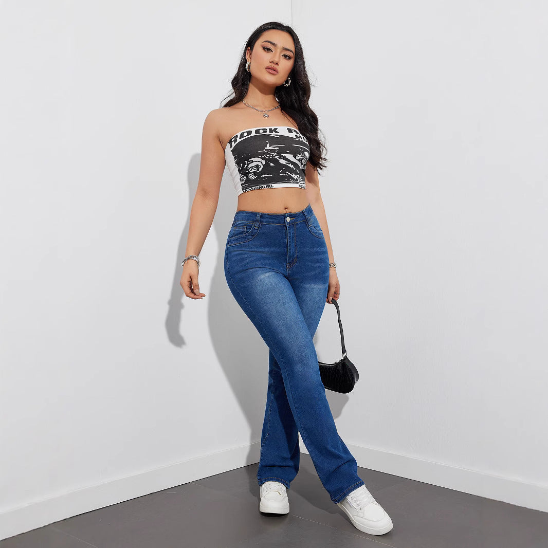 Damen Flared Jeans mit hoch tailliertem Schnitt und elastischem Bund Stalluxe
