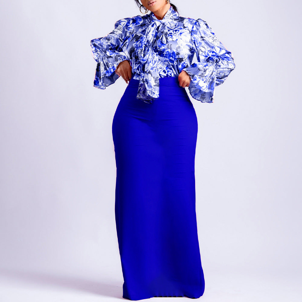 Damen Elegantes Etuikleid mit floralen Ärmel und Rüschen-Details Stalluxe