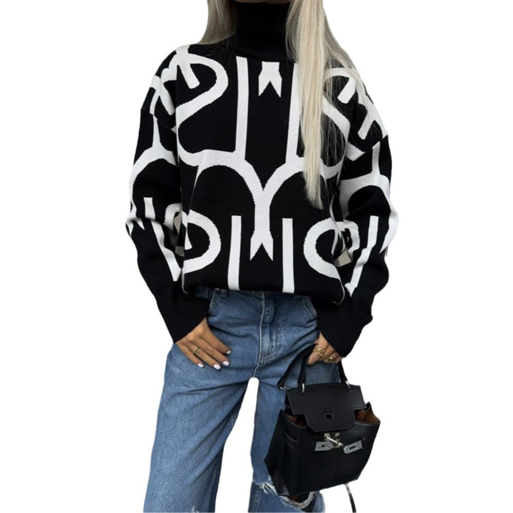 Damen Oversized Strickpullover mit modernem Grafikdesign Stalluxe