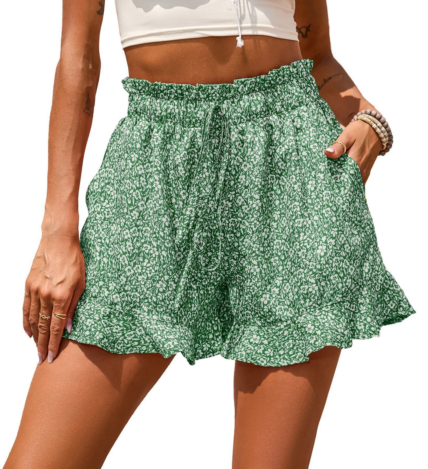 Damen florale Shorts mit elastischem Bund und lässigem Design Stalluxe