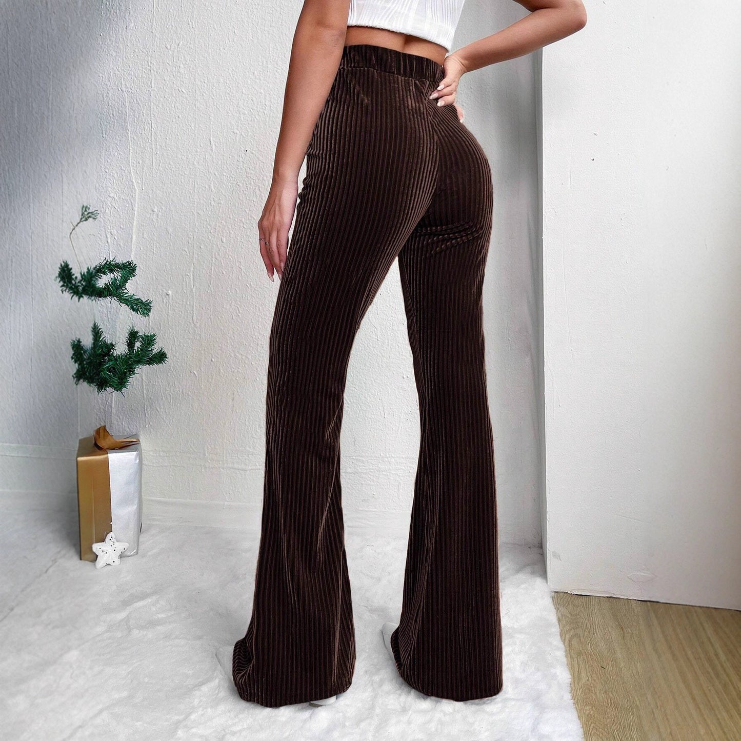 Damen Elegante und bequeme Samthose mit vertikalen Streifen Stalluxe