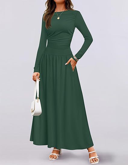 Damen Elegantes Maxikleid mit langen Ärmeln und praktischen Taschen Stalluxe