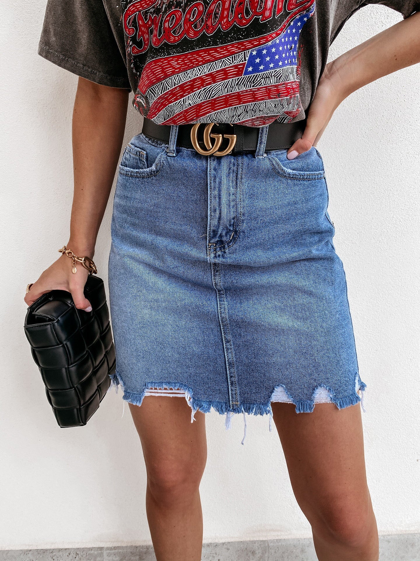 Damen Jeansrock mit fransigem Saum und hohem Sitz Stalluxe