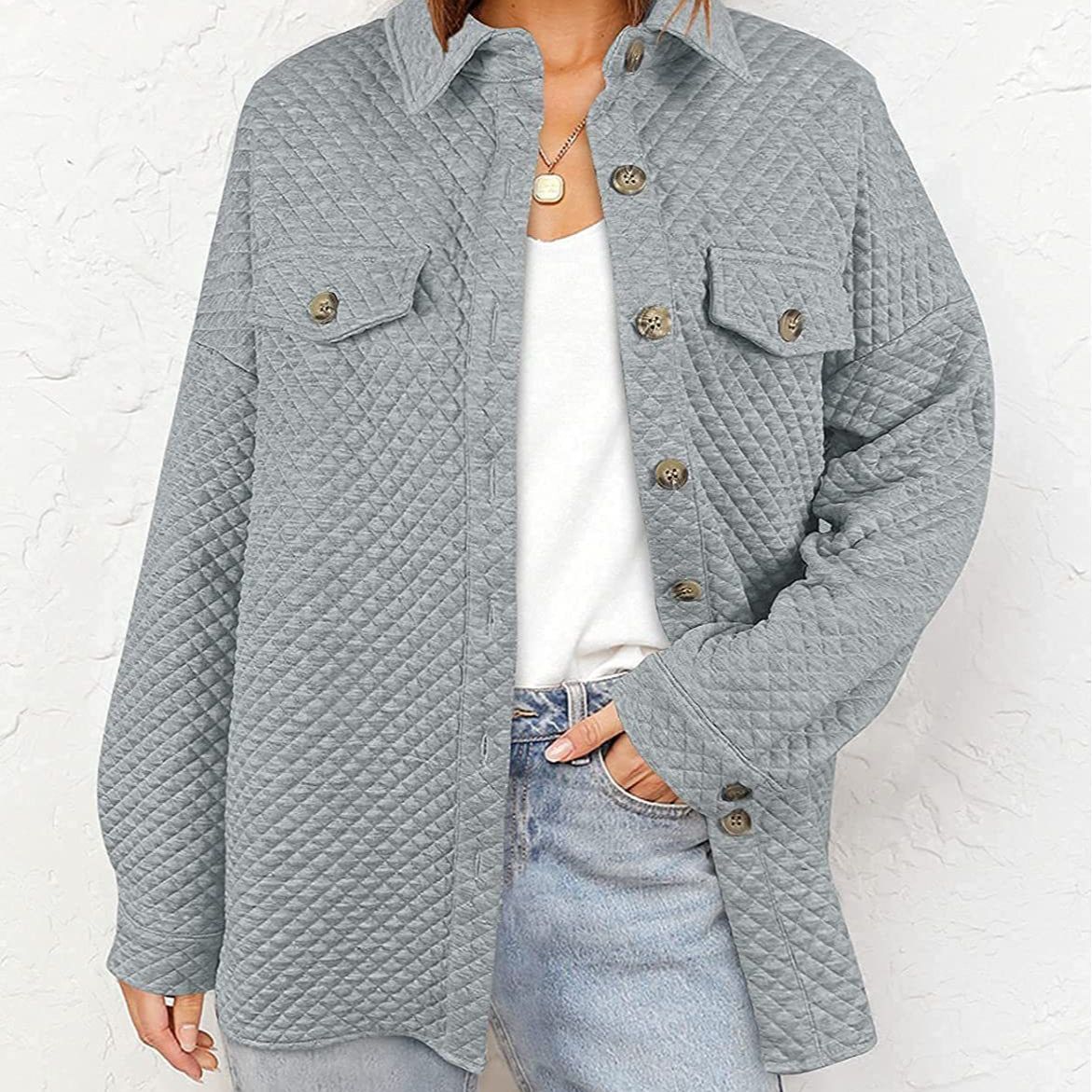 Damen Übergröße Steppjacke mit Taschen und klassischem Kragen Stalluxe
