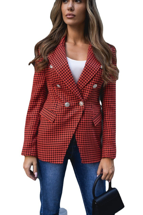Damen Doppelreihiger Blazer im klassischen Hahnentrittmuster Stalluxe
