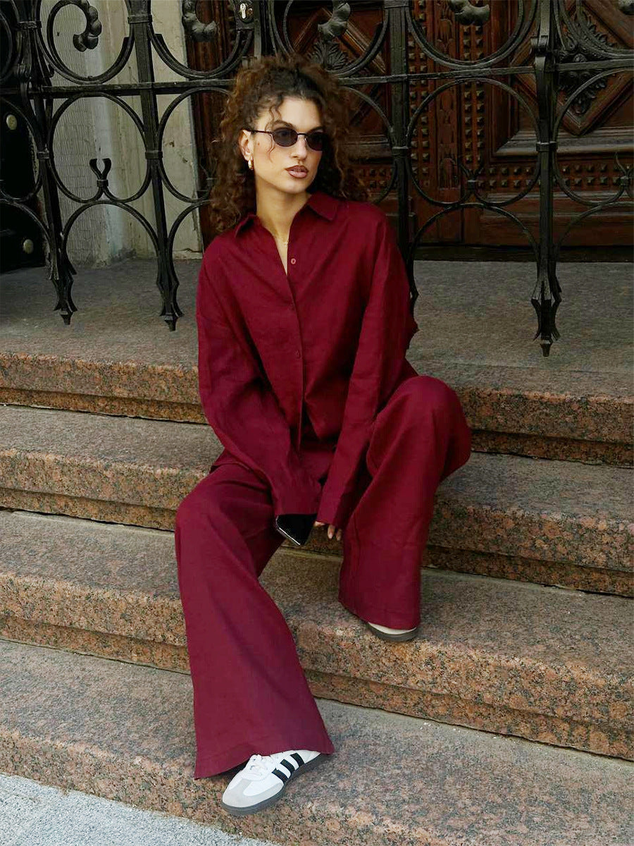 Damen luftiges Set mit weit geschnittenem Hemd und Hose Stalluxe