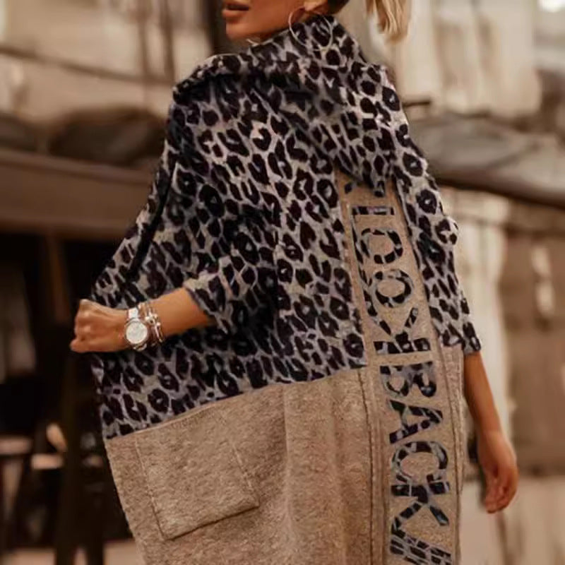 Damen Modischer Oversized Cardigan mit Leopardenmuster Stalluxe