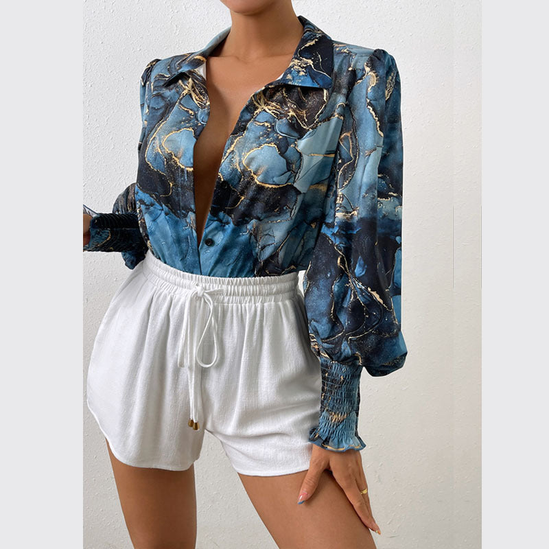 Damen Bluse mit Puffärmeln und marbled Design Stalluxe