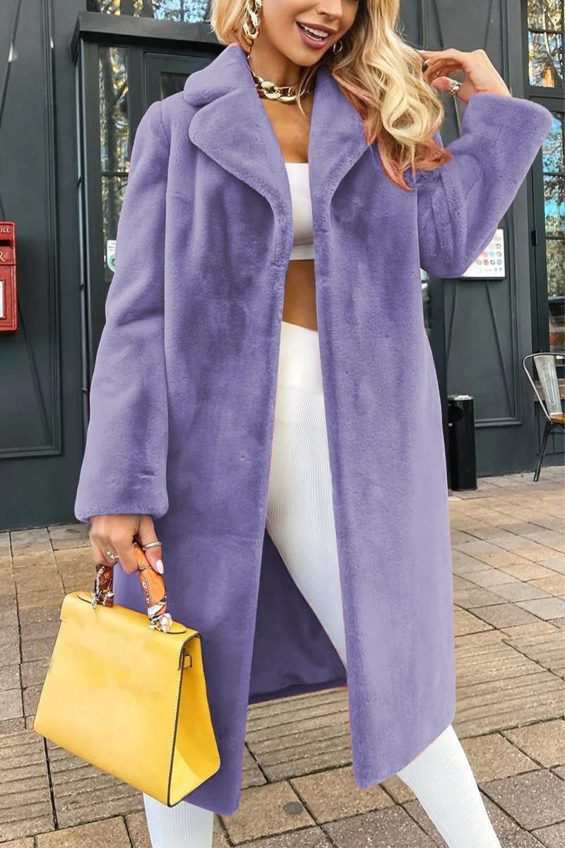 Damen Fleece-Mantel mit weitem Schnitt und breitem Revers Stalluxe