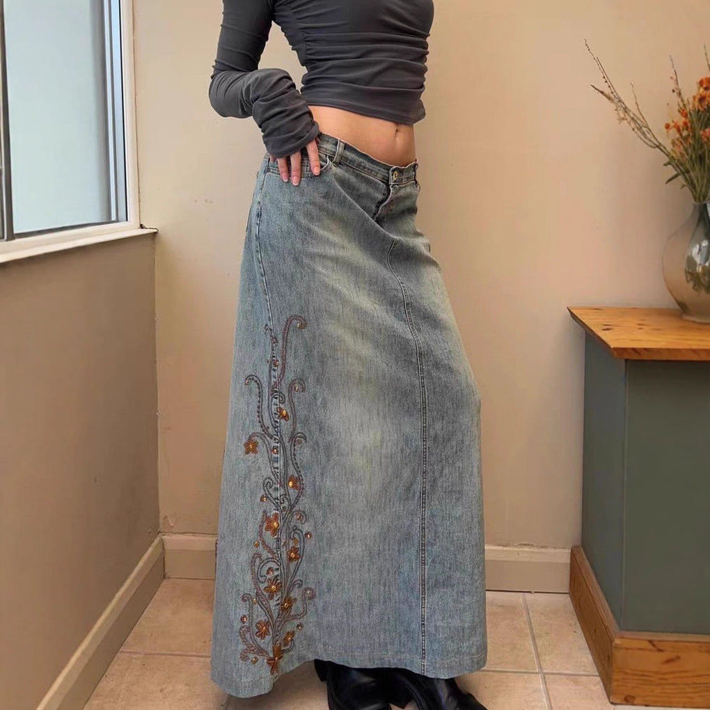 Damen Maxirock mit floralen Stickereien Stalluxe
