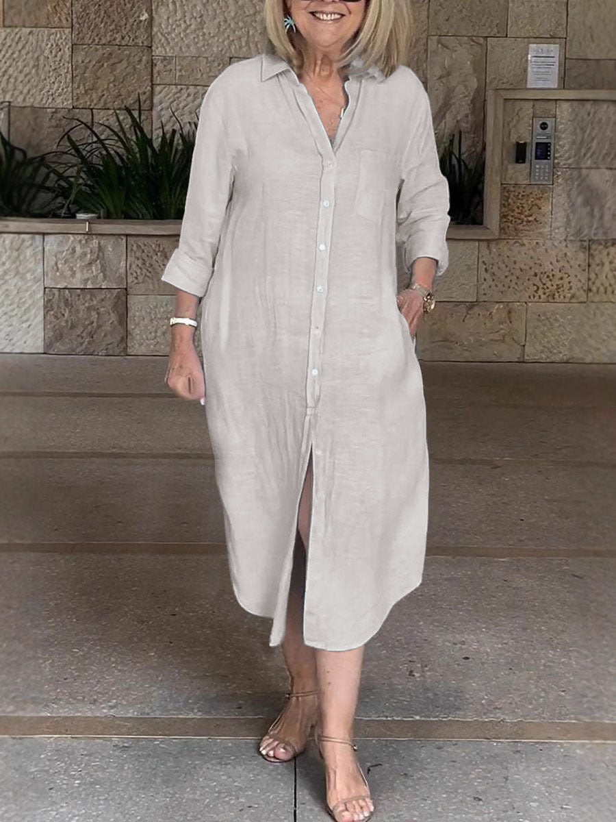 Damen Leichtes Sommerkleid mit Knopfleiste und langen Ärmeln Stalluxe