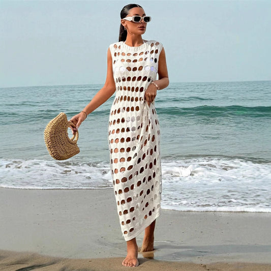 Damen Maxikleid mit filigranem Lochmuster Stalluxe