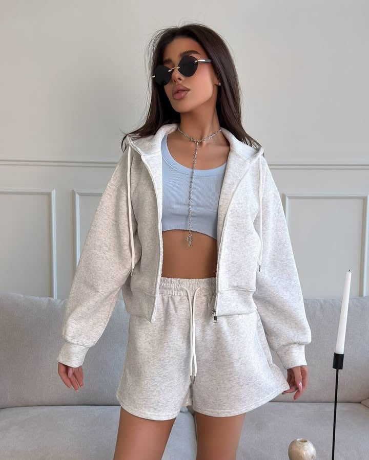 Damen lässiger Hoodie und Shorts Set mit weitem Schnitt und atmungsaktivem Material Stalluxe