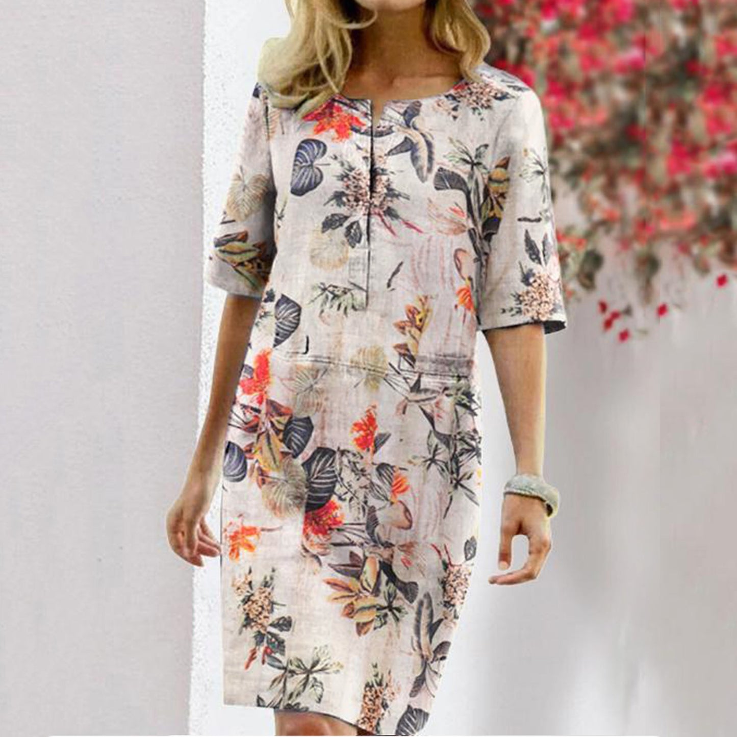 Women's Tropical Print Shift Dress Stalluxe